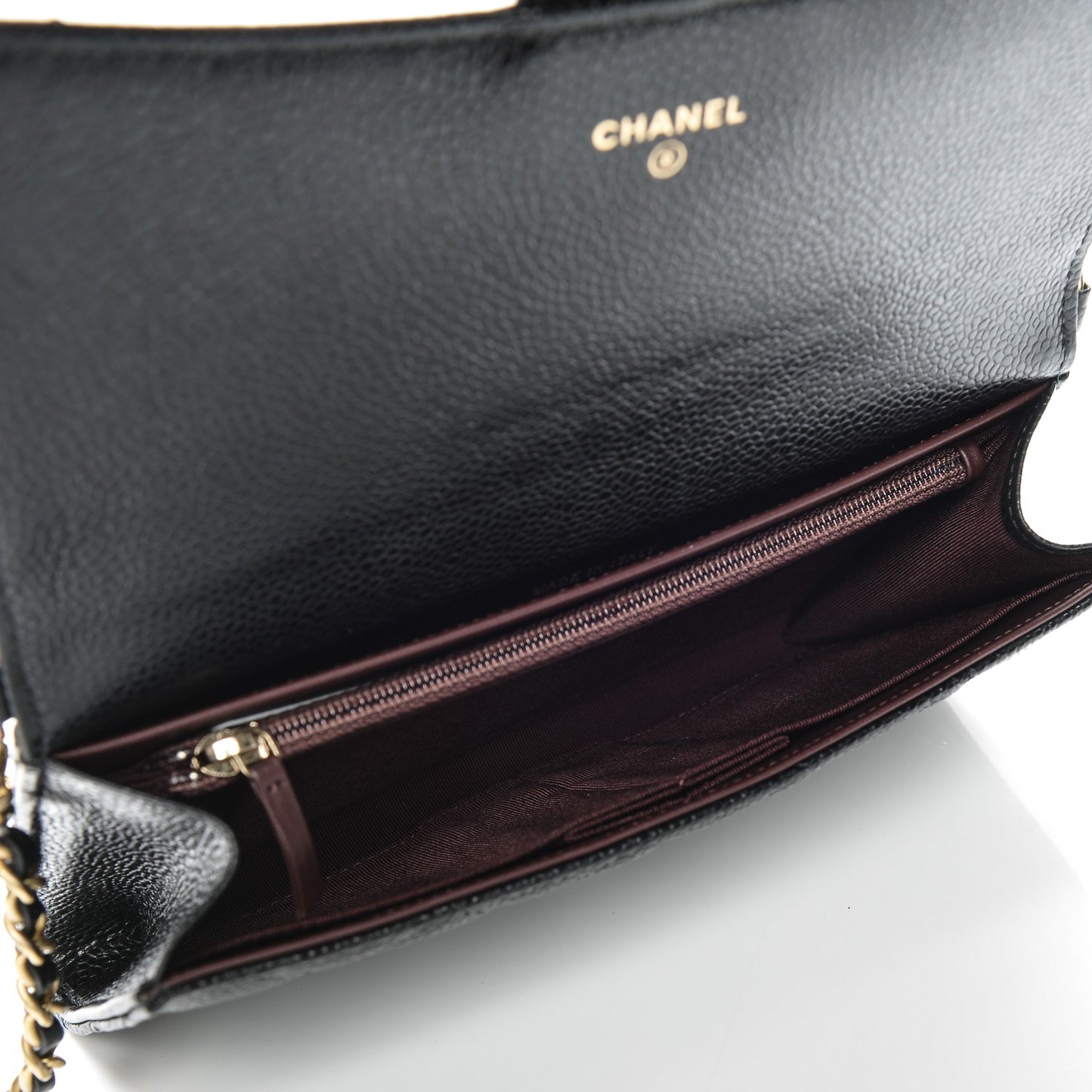 Caviar Quilted Wallet on Removable Chain Black