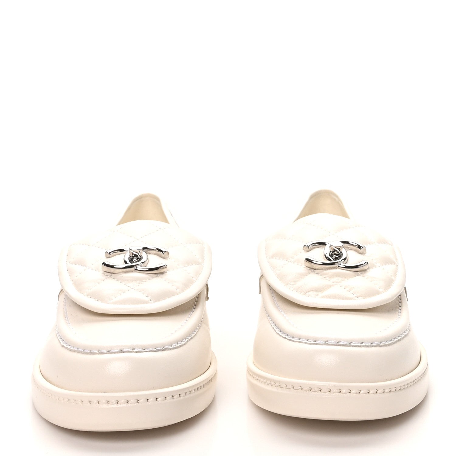 Chanel Lambskin Quilted CC Turnlock Loafers 40 White 3 of 9