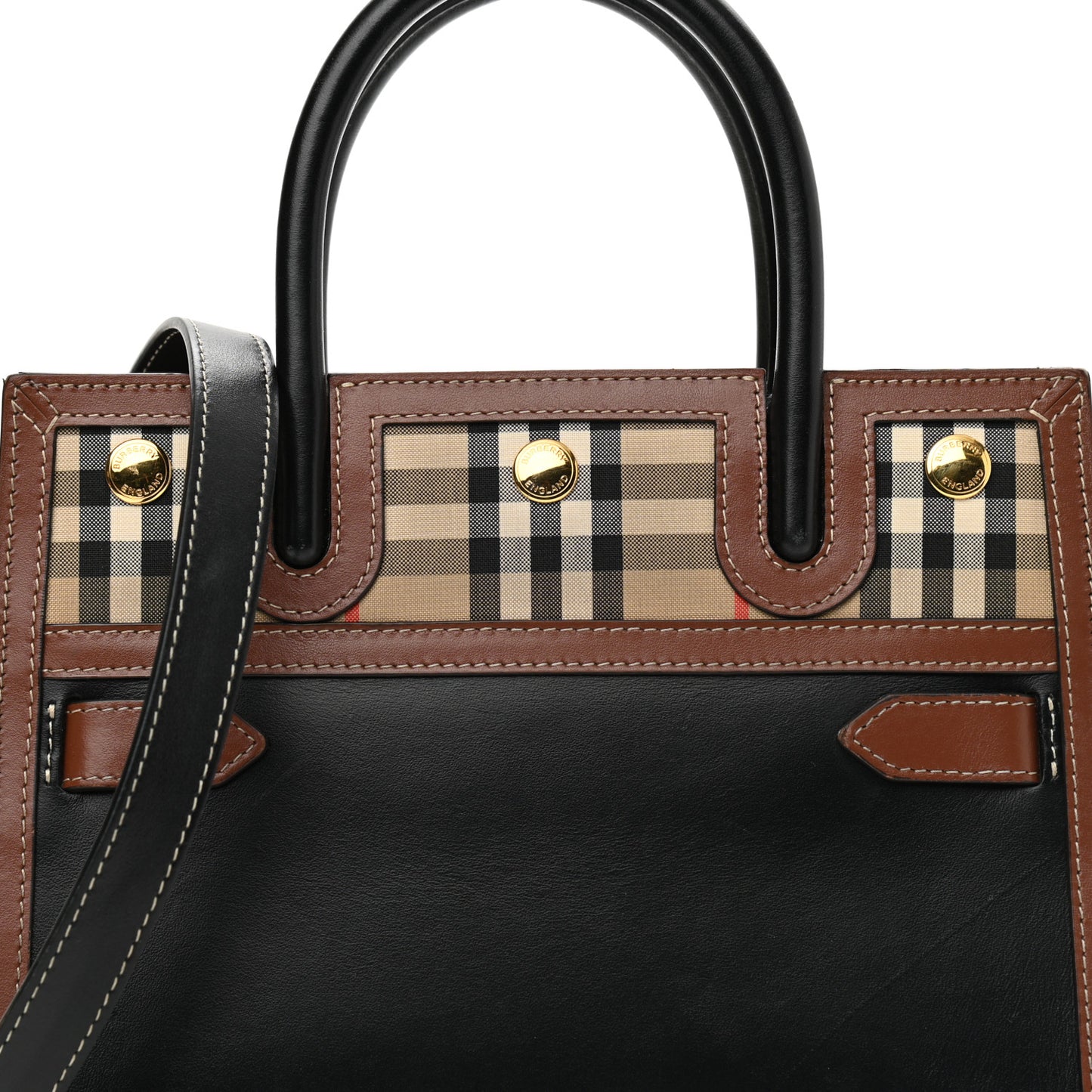 Calfskin Vintage Check Mini Two Handle Title Bag Black