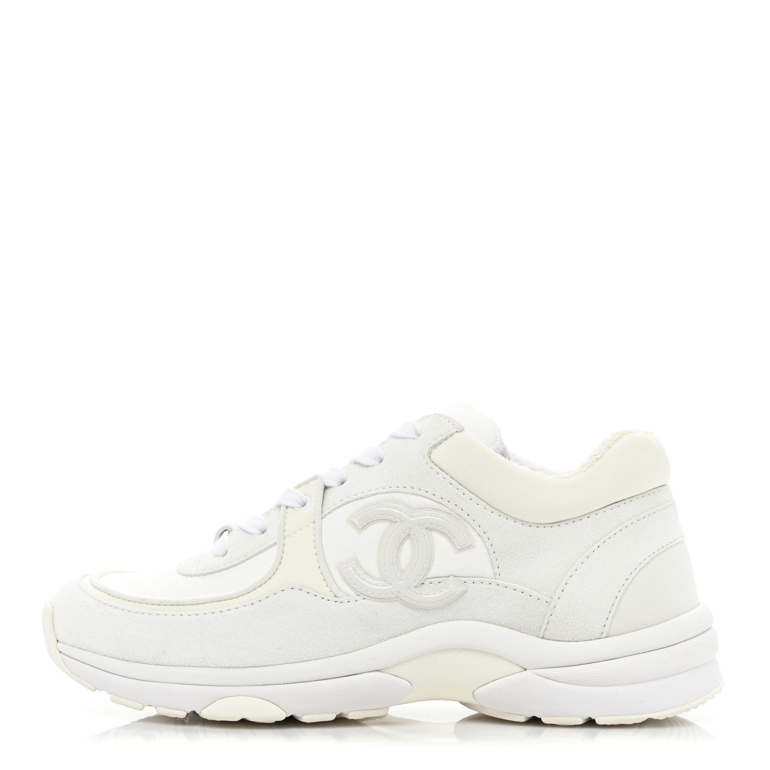 Chanel Suede Calfskin Fabric CC Sneakers 38 White 1 of 11