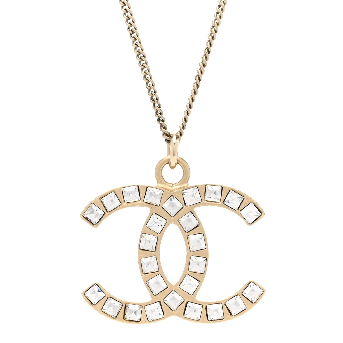 Baguette Crystal CC Necklace Light Gold