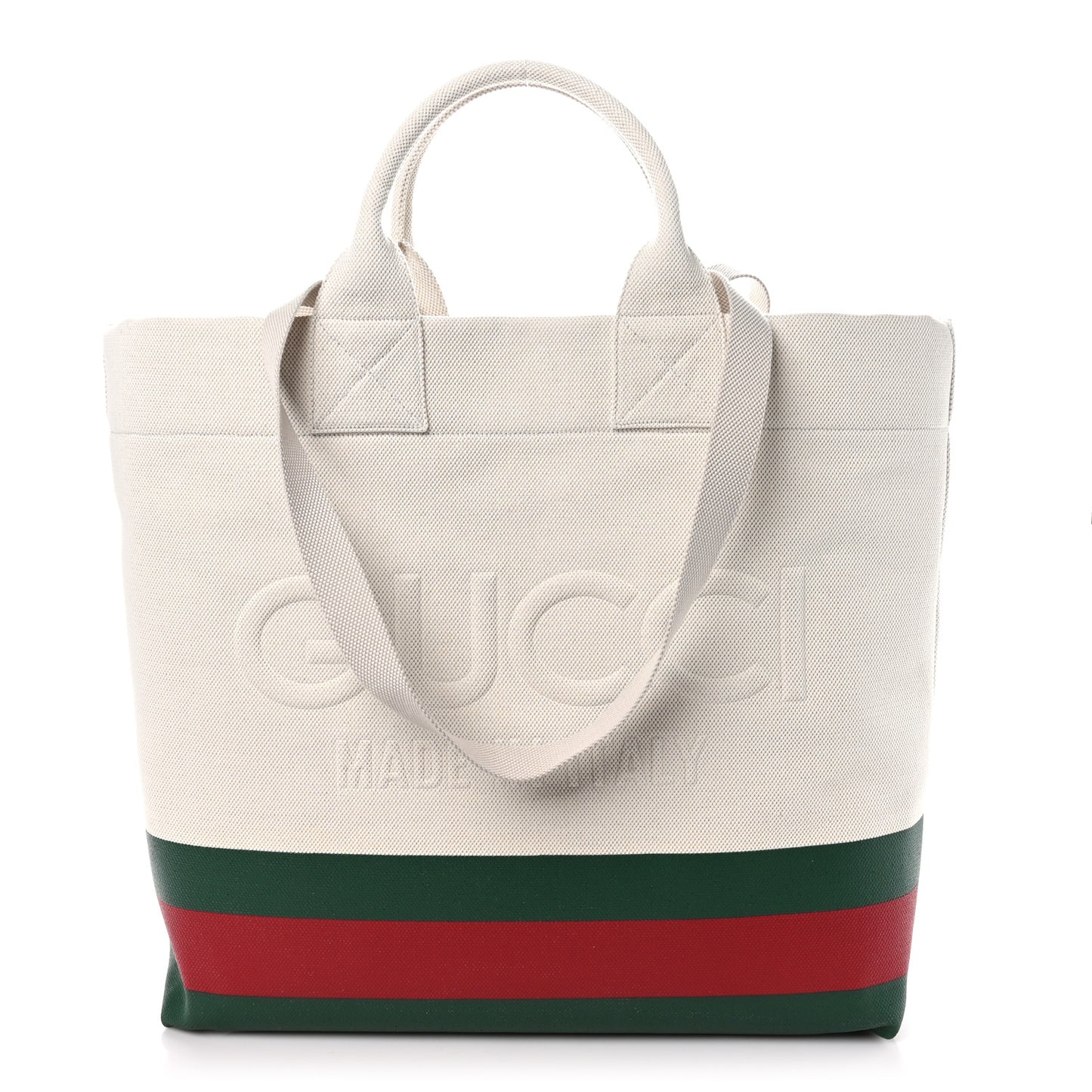 Canvas Logo Embossed Ophidia Tote Beige
