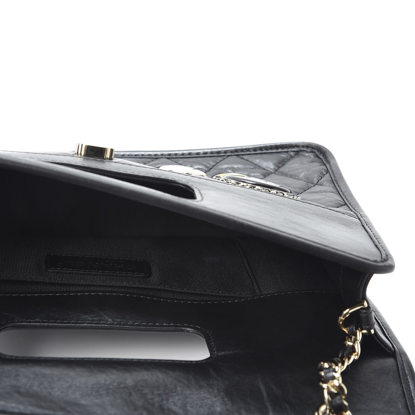 Aged Calfskin Charms Flap Bag Black