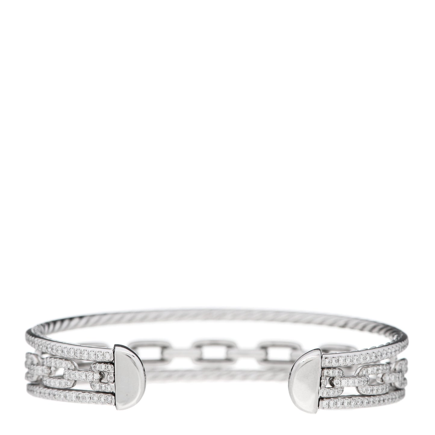 18K White Gold Diamond 3 Row Chain Link Stax Cuff Bracelet