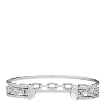 David Yurman 18K White Gold Diamond 3 Row Chain Link Stax Cuff Bracelet 2 of 3