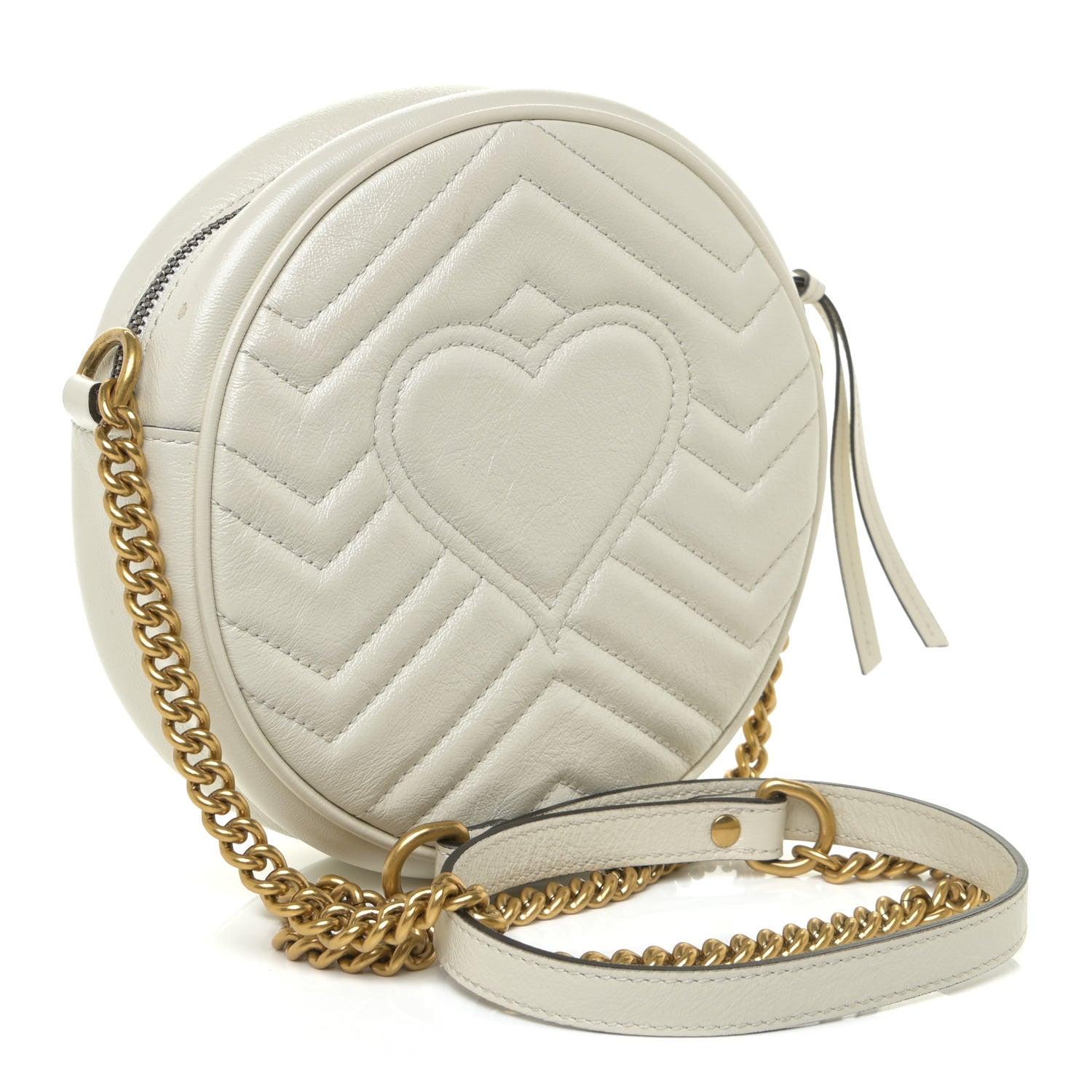 Gucci Calfskin Matelasse Mini GG Marmont Round Shoulder Bag White 3 of 11