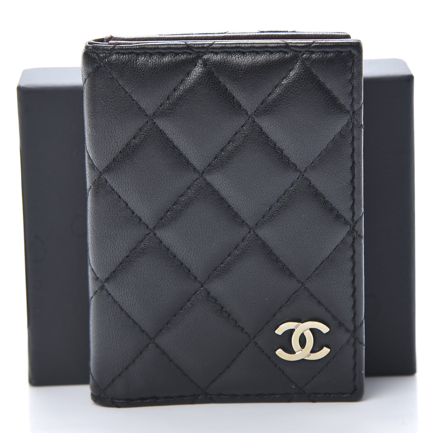 Lambskin Quilted Card Holder Wallet Black