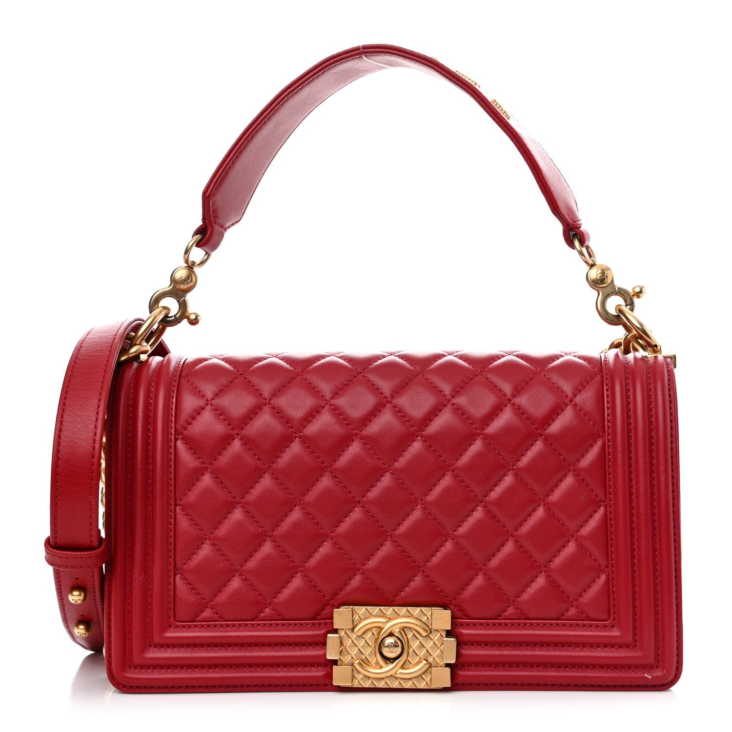 Chanel Calfskin Medium Boy Logo Top Handle Flap Red 1 of 15