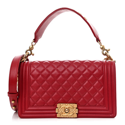 Chanel Calfskin Medium Boy Logo Top Handle Flap Red 1 of 15