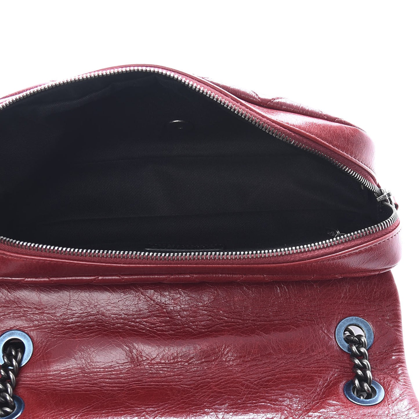 Glazed Calfskin Quilted Medium Duo Color Flap Dark Red