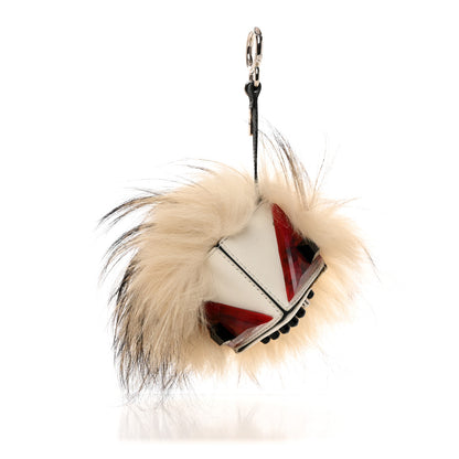 Fendi Vitello Flamingo Fox Fur Flurry Monster Bag Bug Cube Charm White 1 of 5