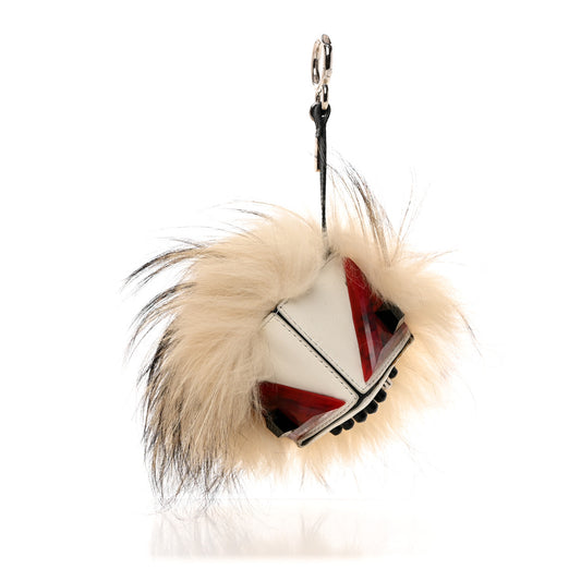 Vitello Flamingo Fox Fur Flurry Monster Bag Bug Cube Charm White