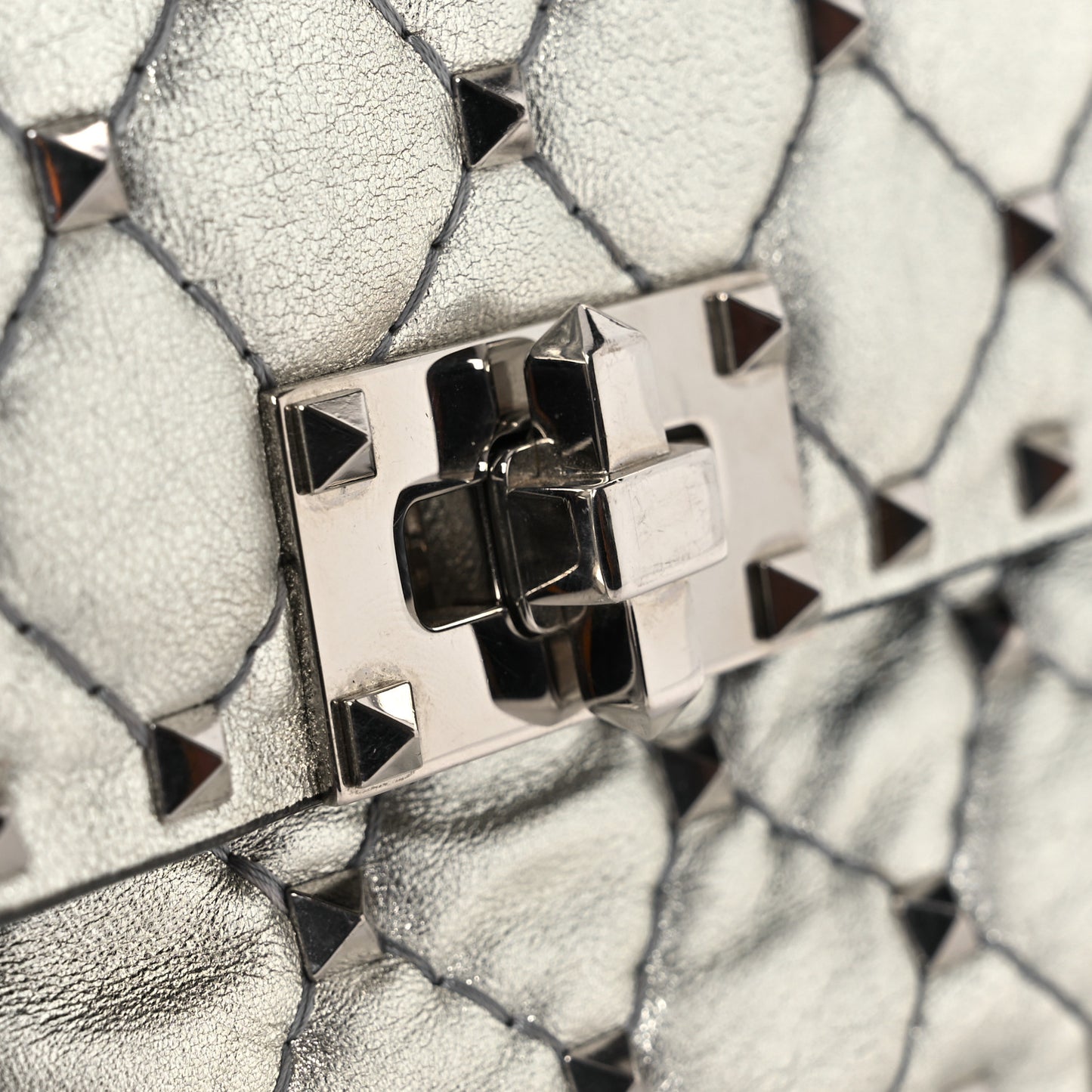 Metallic Nappa Small Rockstud Spike Shoulder Bag Silver