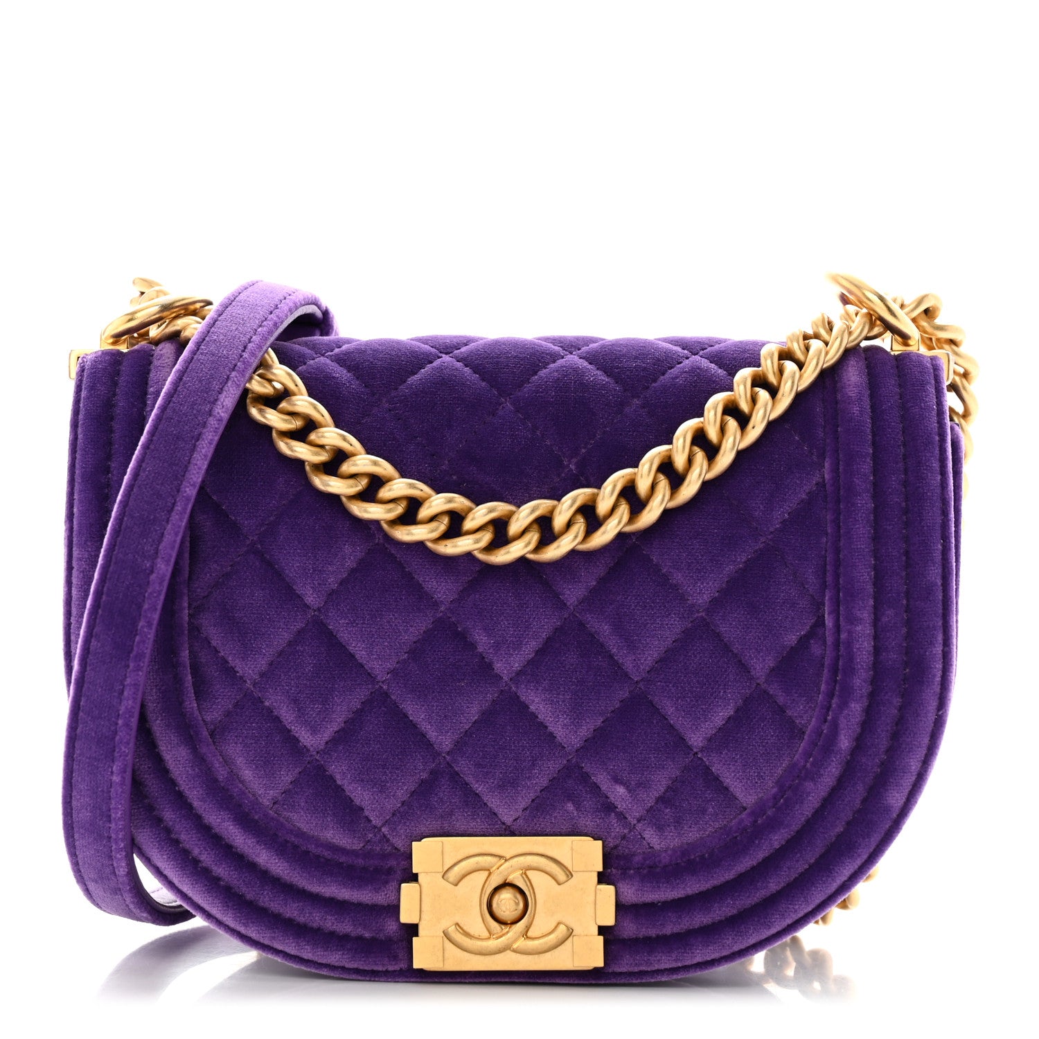 Chanel Velvet Quilted Small Boy Messenger Bag Purple 1 of 11