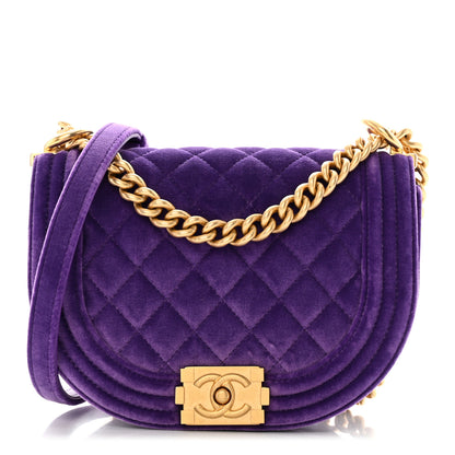 Chanel Velvet Quilted Small Boy Messenger Bag Purple 1 of 11