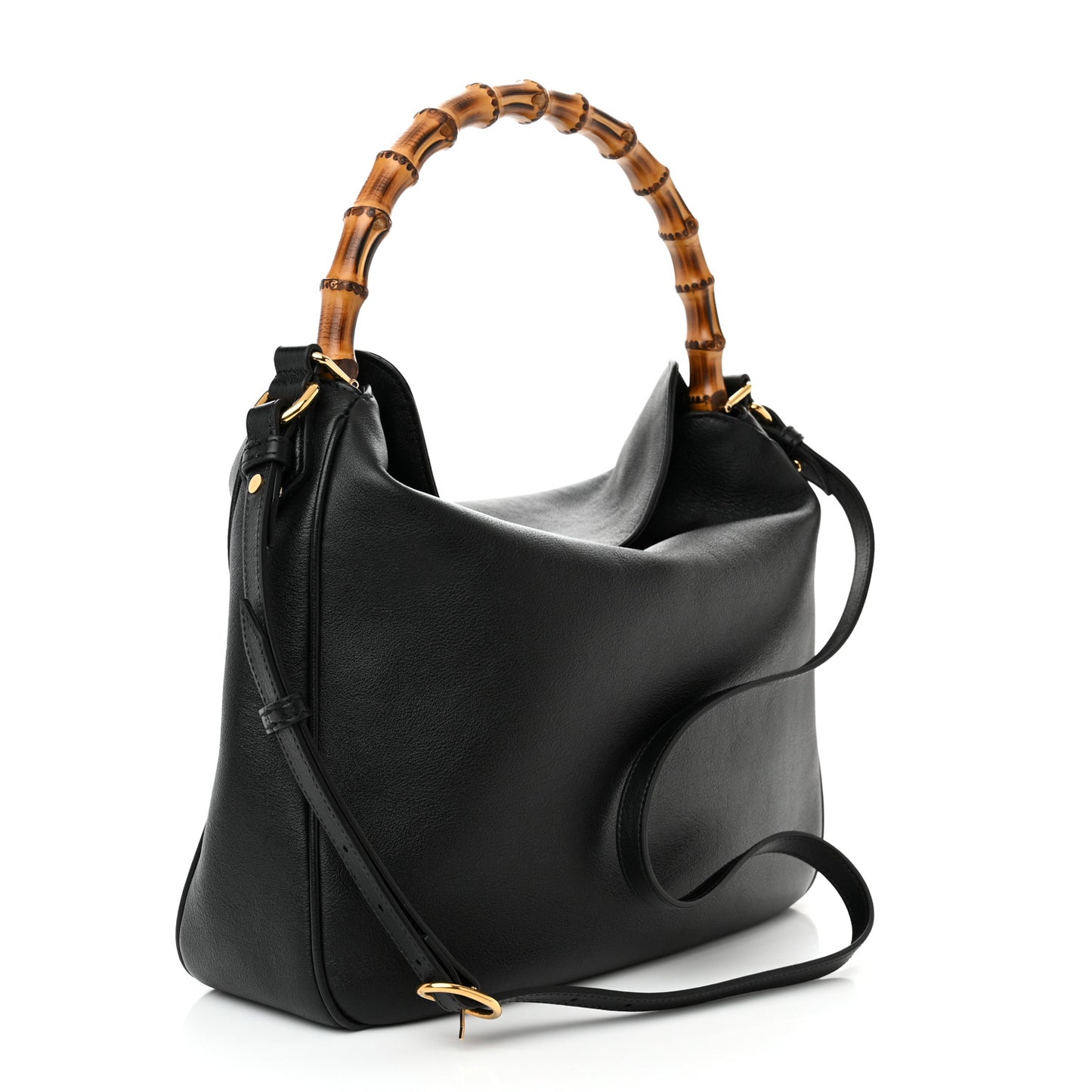 Softy Wonka Textured Dollar Calfskin Large Diana Bamboo Shoulder Bag Black