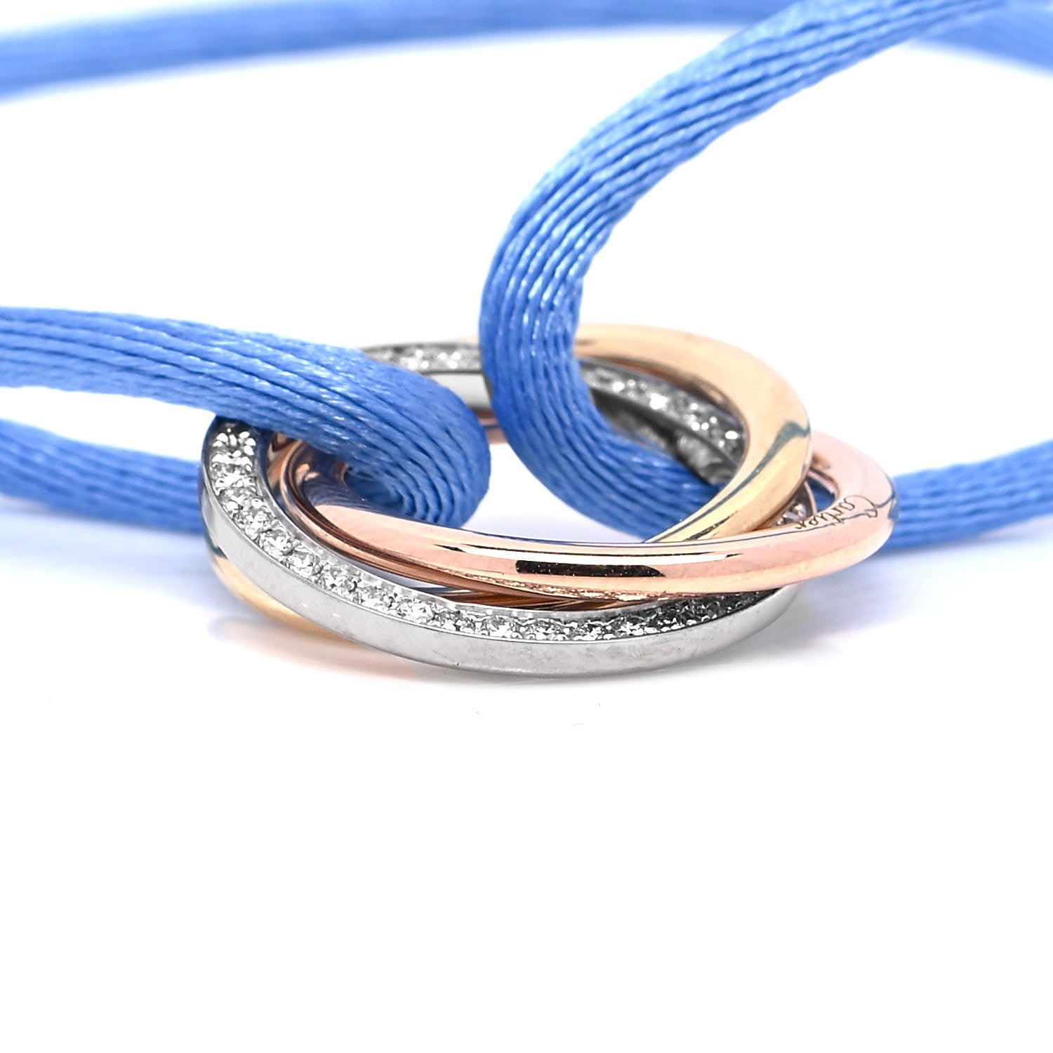 Cartier 18K White Yellow Pink Gold Diamond Trinity Cord Bracelet Blue 4 of 5
