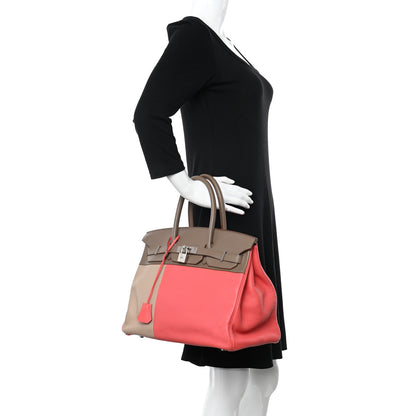 Hermes Togo Tadelakt Swift Casaque Tri-Color Birkin 35 Rose Jaipur Argile Etoupe 2 of 12