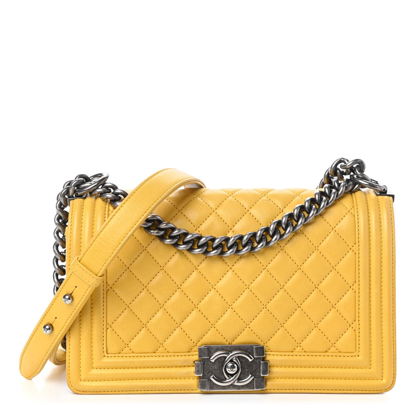 Calfskin Quilted Medium Boy Flap Yellow