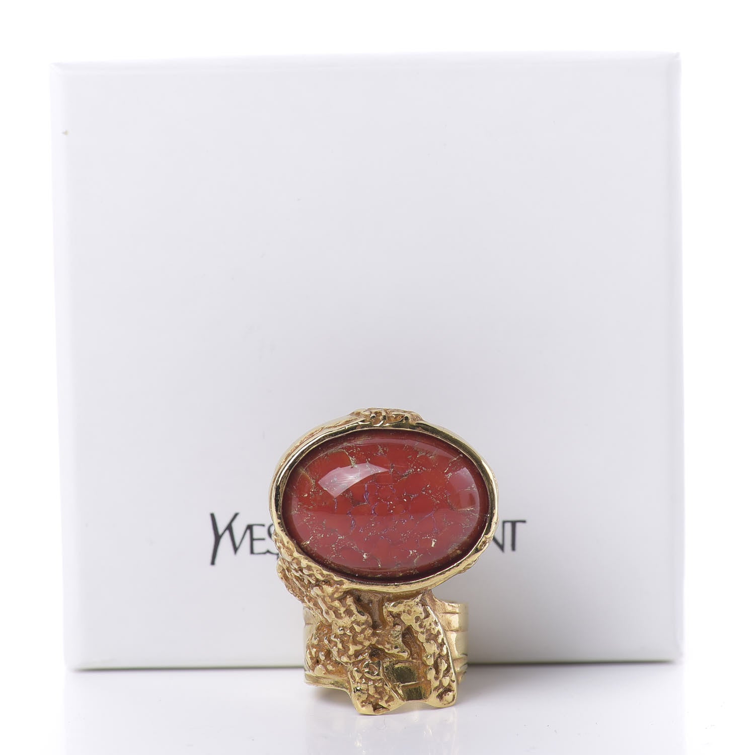 Saint Laurent Glass Cabochon Arty Ovale Ring 7 Gold Opium 6 of 6