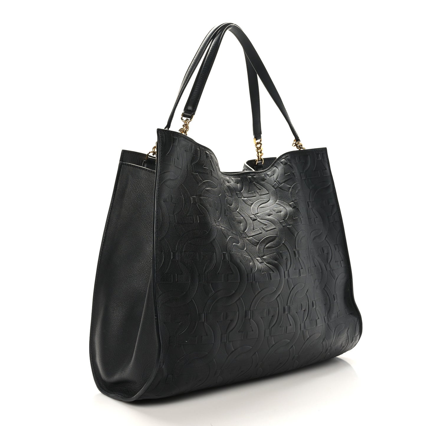 Calfskin Gancini Embossed Trifolio Tote Bag Black