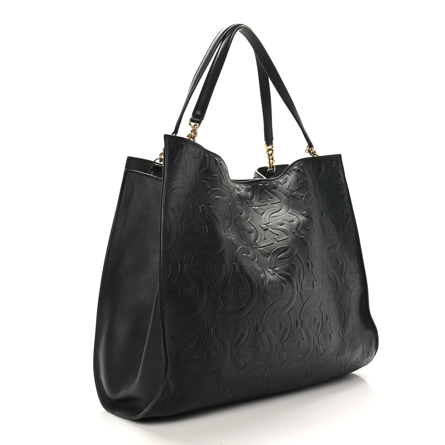 Salvatore Ferragamo Calfskin Gancini Embossed Trifolio Tote Bag Black 4 of 9