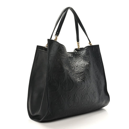 Salvatore Ferragamo Calfskin Gancini Embossed Trifolio Tote Bag Black 4 of 9