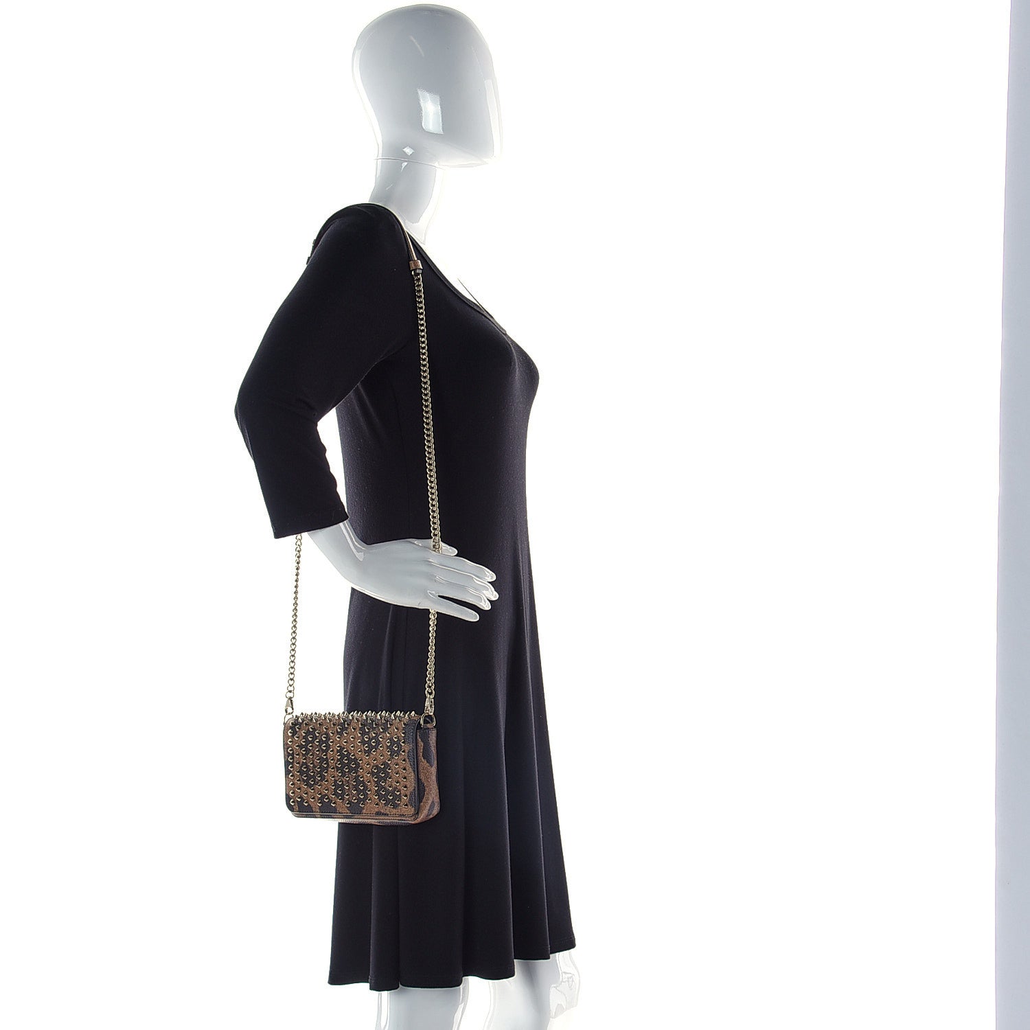 Christian Louboutin Calfskin Empire Leopard Spiked Zoompouch Crossbody Brown Gold 2 of 14
