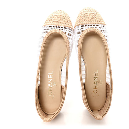 Chanel Raffia CC Cap Toe Ballerina Flats 36.5 White Beige 2 of 8