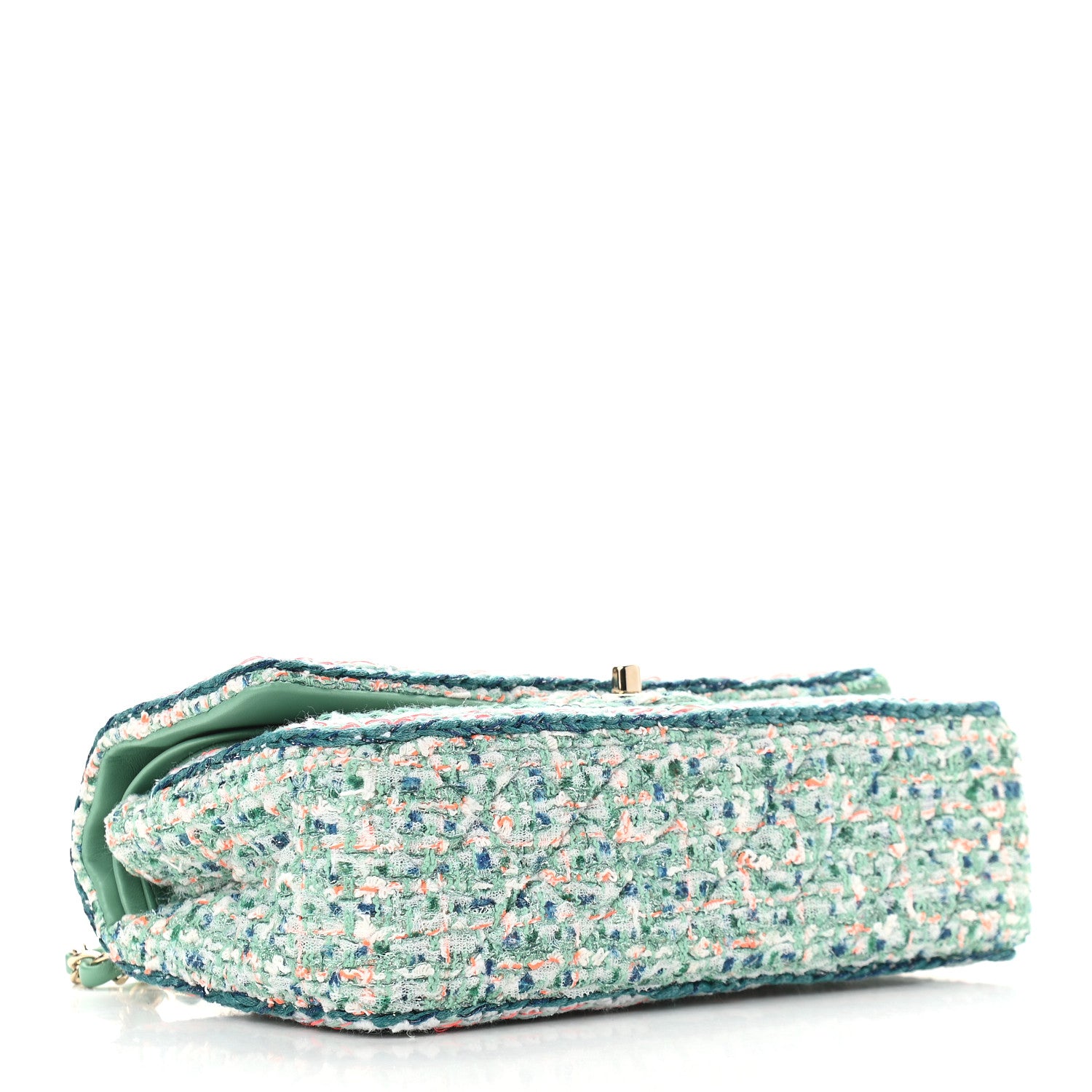 Chanel Tweed Quilted Medium Double Flap Green White Blue Orange 4 of 9