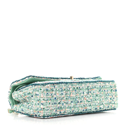 Chanel Tweed Quilted Medium Double Flap Green White Blue Orange 4 of 9