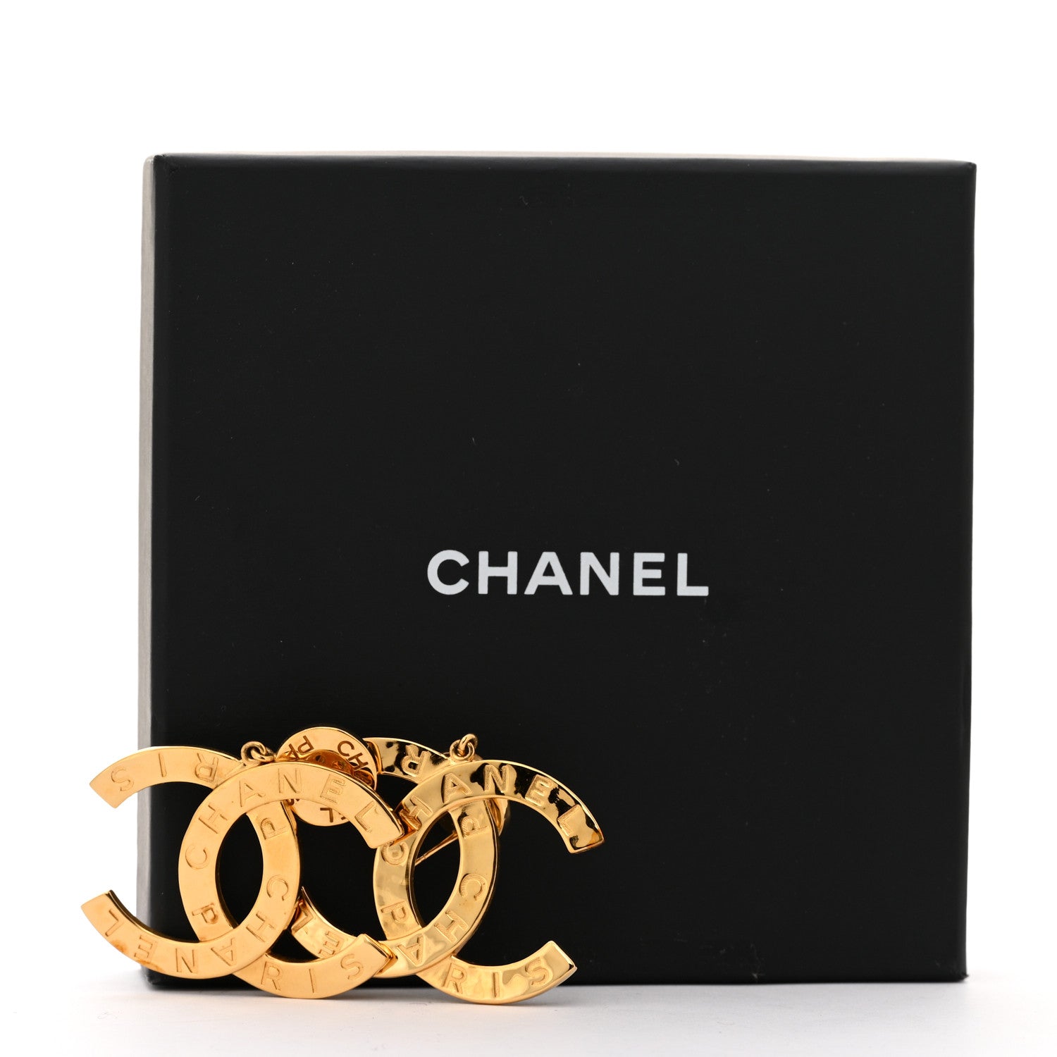 Chanel Metal Large Paris Button Earrings Gold 5 of 5