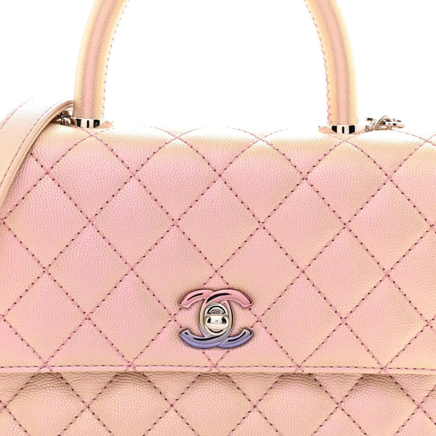 Iridescent Caviar Quilted Mini Coco Handle Flap Pink