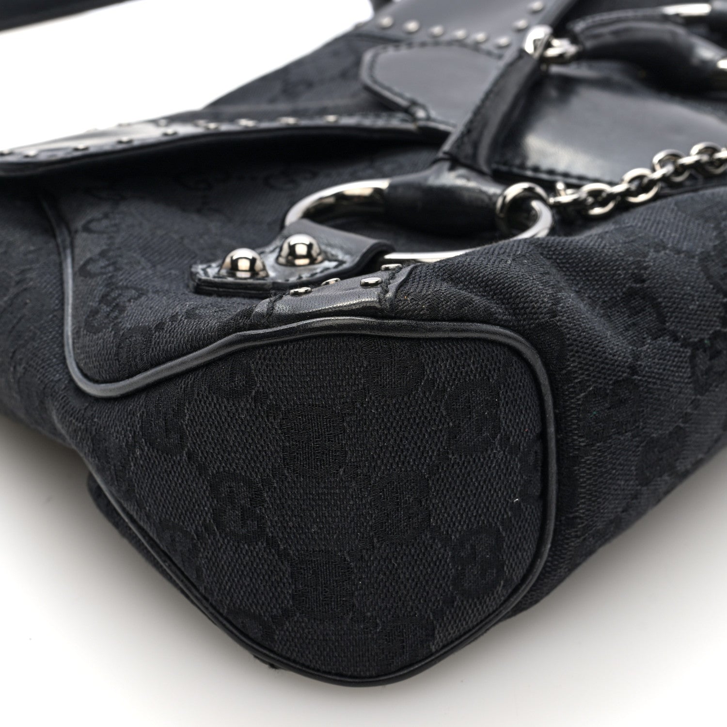 Gucci Monogram Horsebit Chain Studded Flap Shoulder Bag Black 9 of 10