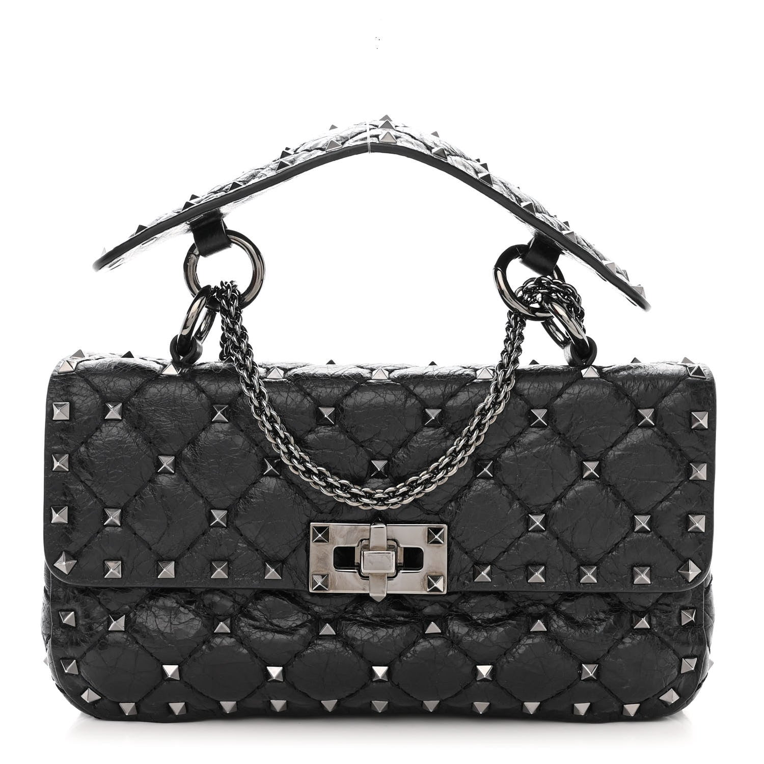 Valentino Garavani Craquele Nappa Small Rockstud Spike Shoulder Bag Black 1 of 11