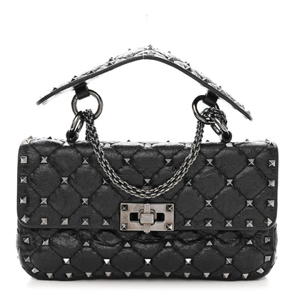 Valentino Garavani Craquele Nappa Small Rockstud Spike Shoulder Bag Black 1 of 11