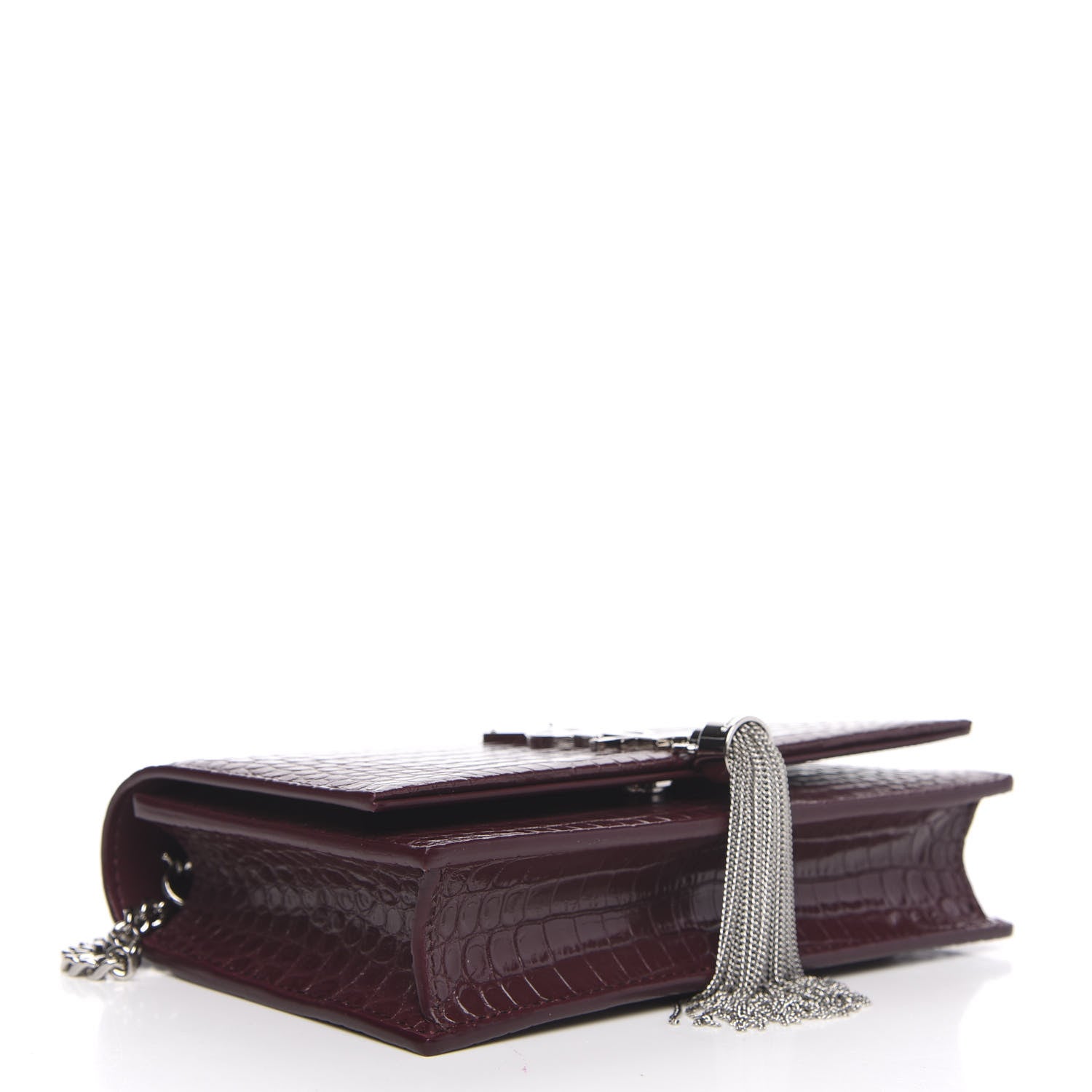 Saint Laurent Calfskin Crocodile Embossed Kate Monogram Tassel Chain Wallet Rouge Legion 4 of 8
