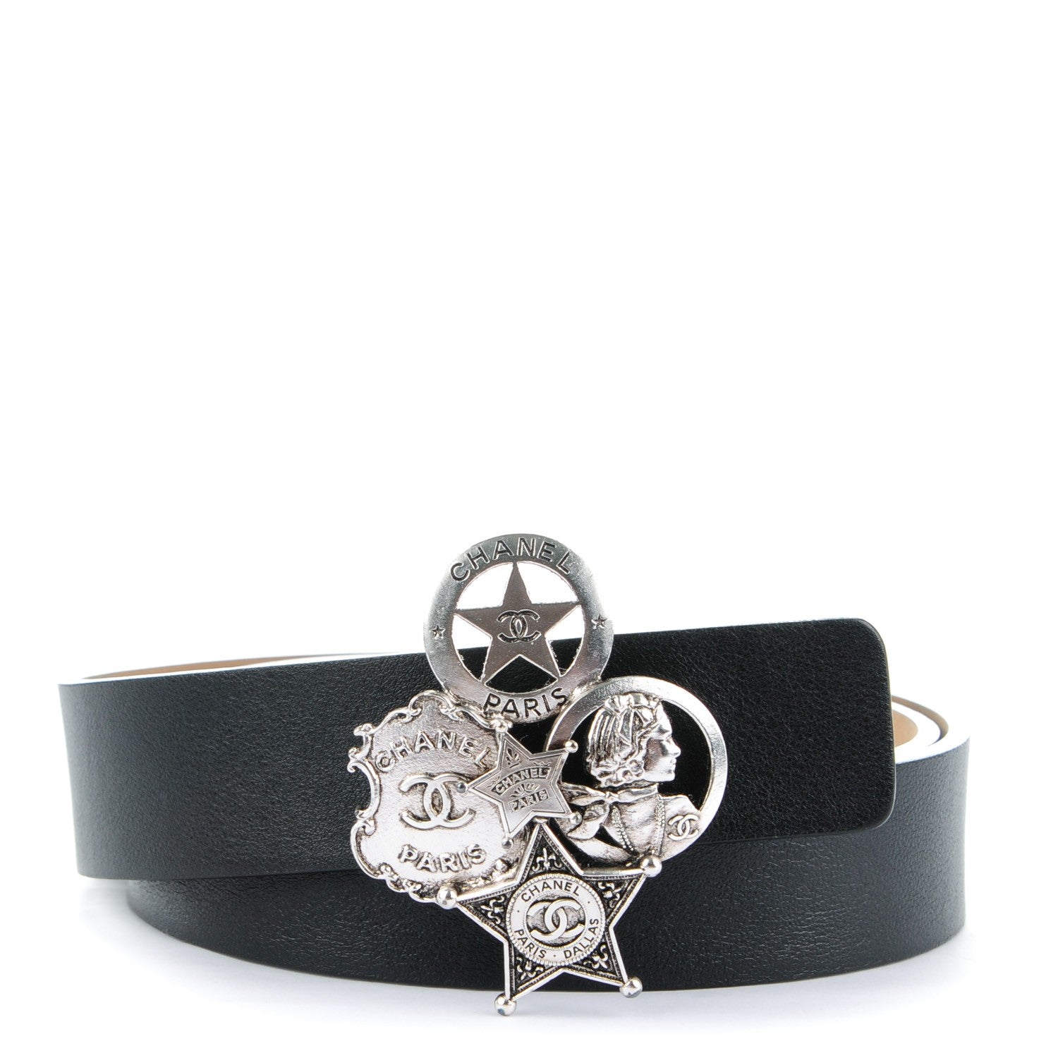 Chanel Calfskin CC Paris Dallas Belt 95 38 Black Silver 1 of 8
