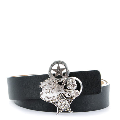 Chanel Calfskin CC Paris Dallas Belt 95 38 Black Silver 1 of 8