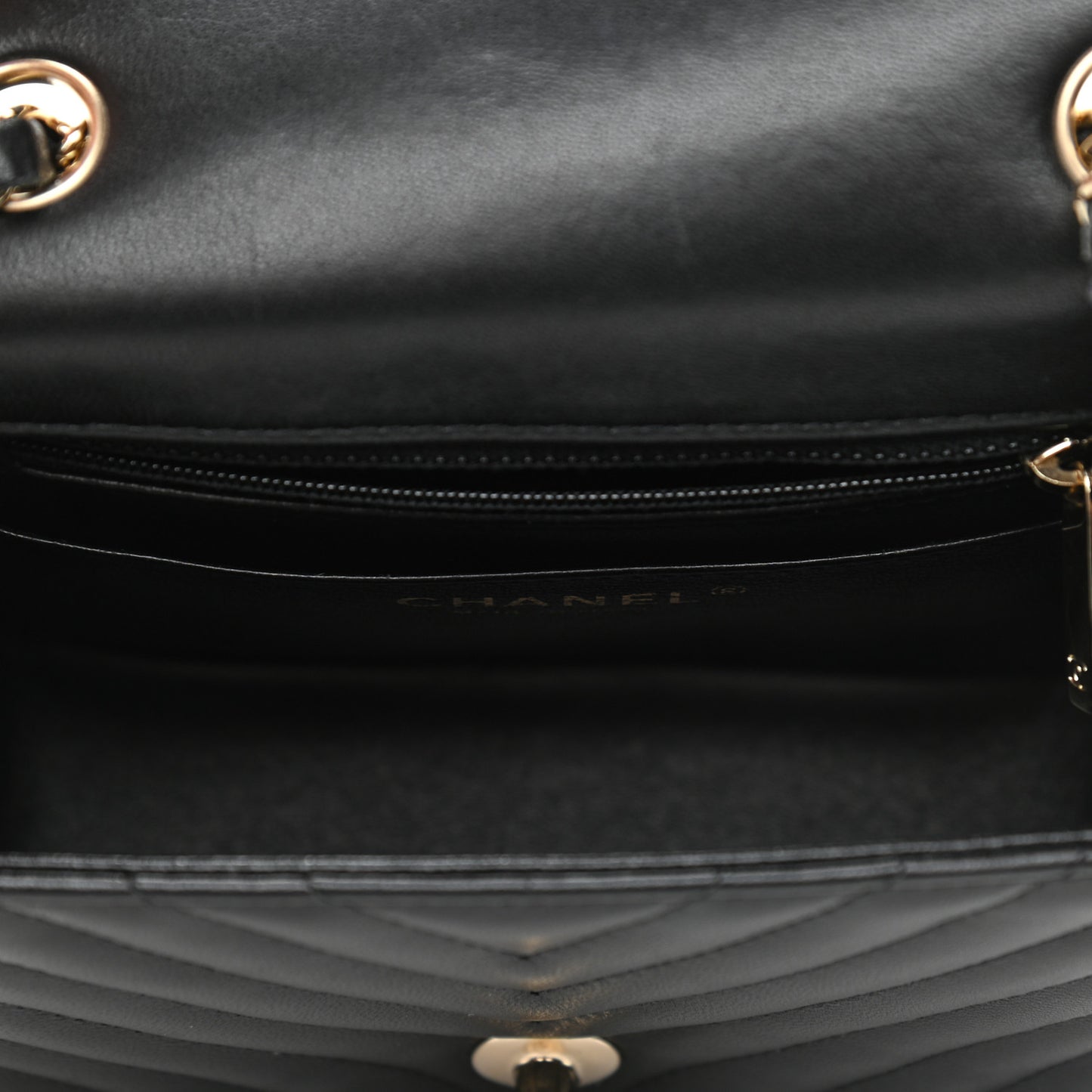 Lambskin Chevron Quilted Mini Square Flap Black