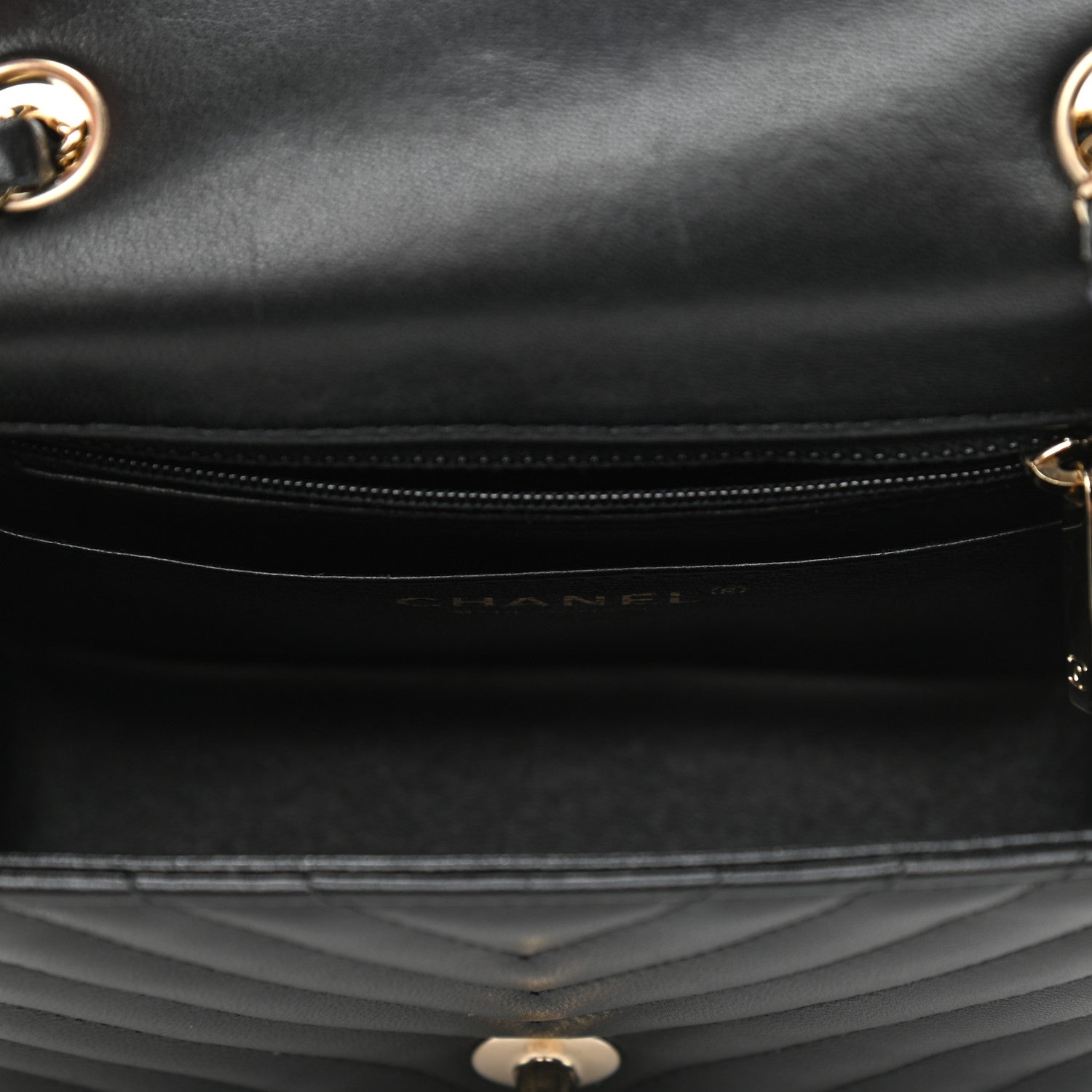Chanel Lambskin Chevron Quilted Mini Square Flap Black 5 of 12