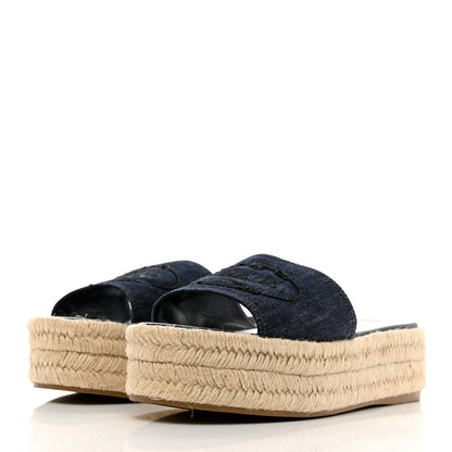 Prada Denim Logo Espadrilles Sandals 37 Blue 3 of 9