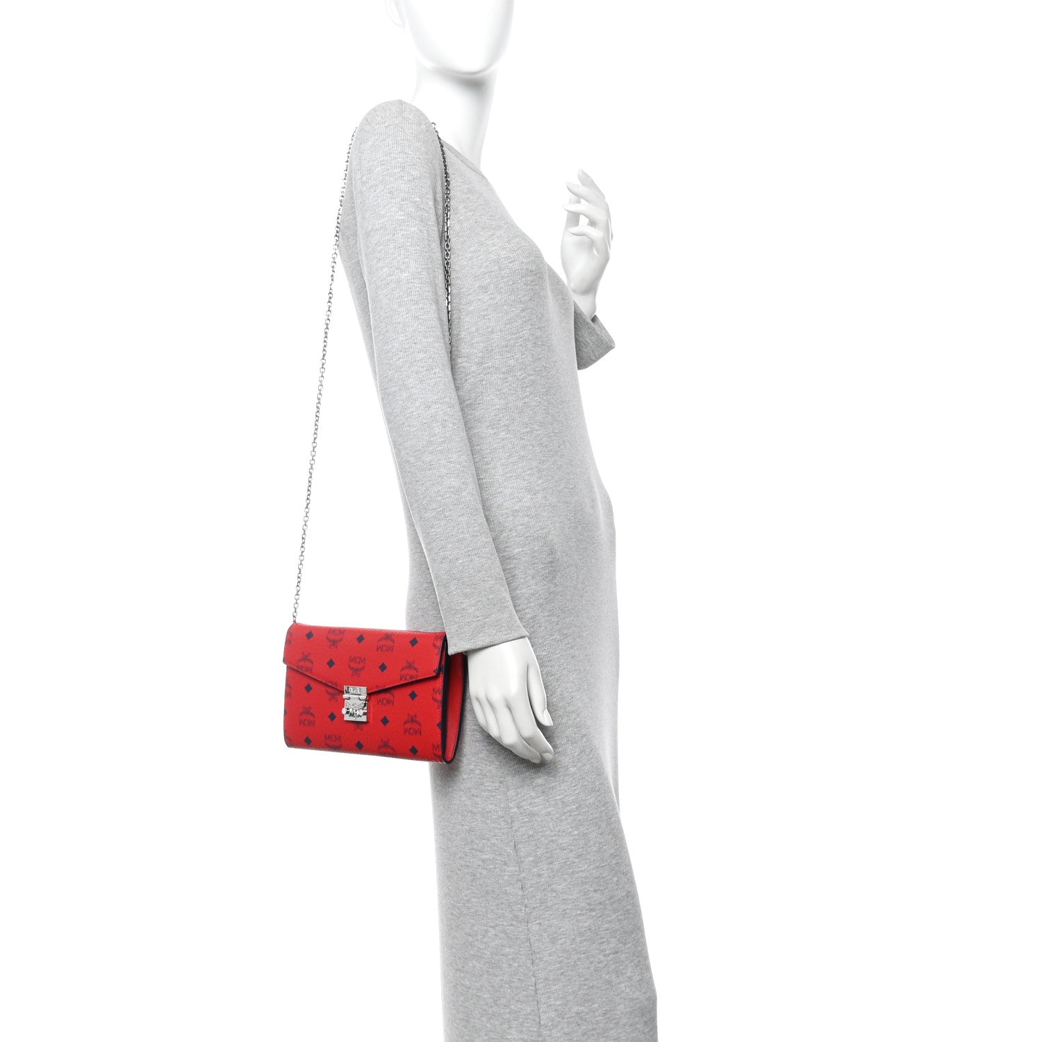 MCM Visetos Medium Patricia Wallet On Chain Ruby Red 3 of 17