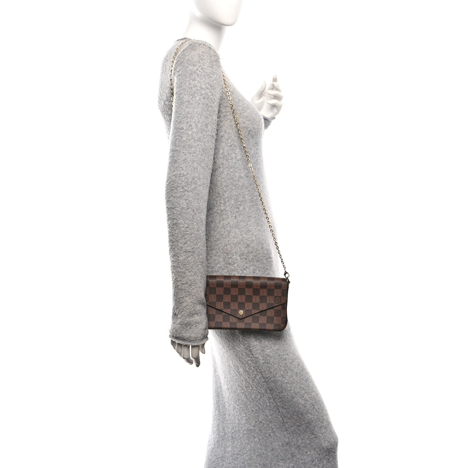 Louis Vuitton Damier Ebene Pochette Felicie Chain Wallet 2 of 15