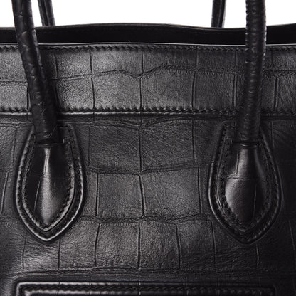 Celine Crocodile Embossed Calfskin Medium Phantom Luggage Black 12 of 17