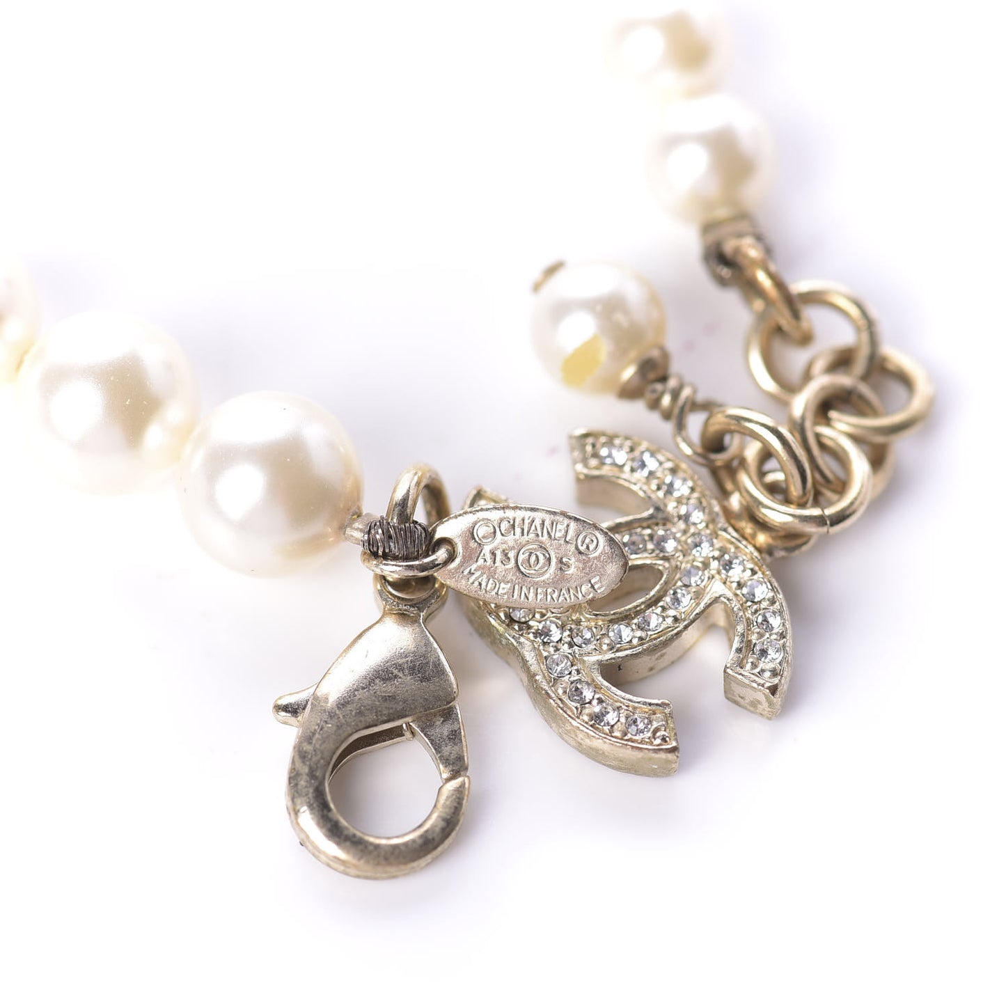 Crystal Pearl CC Bracelet Gold