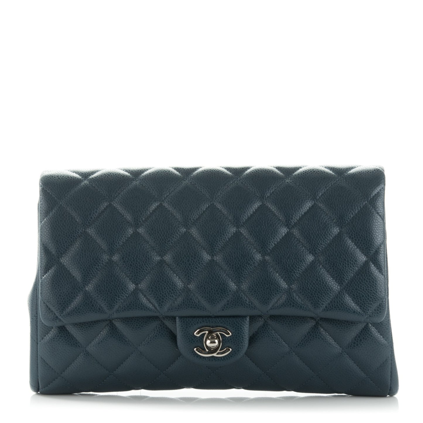 Caviar Quilted Clutch With Chain Flap Blue