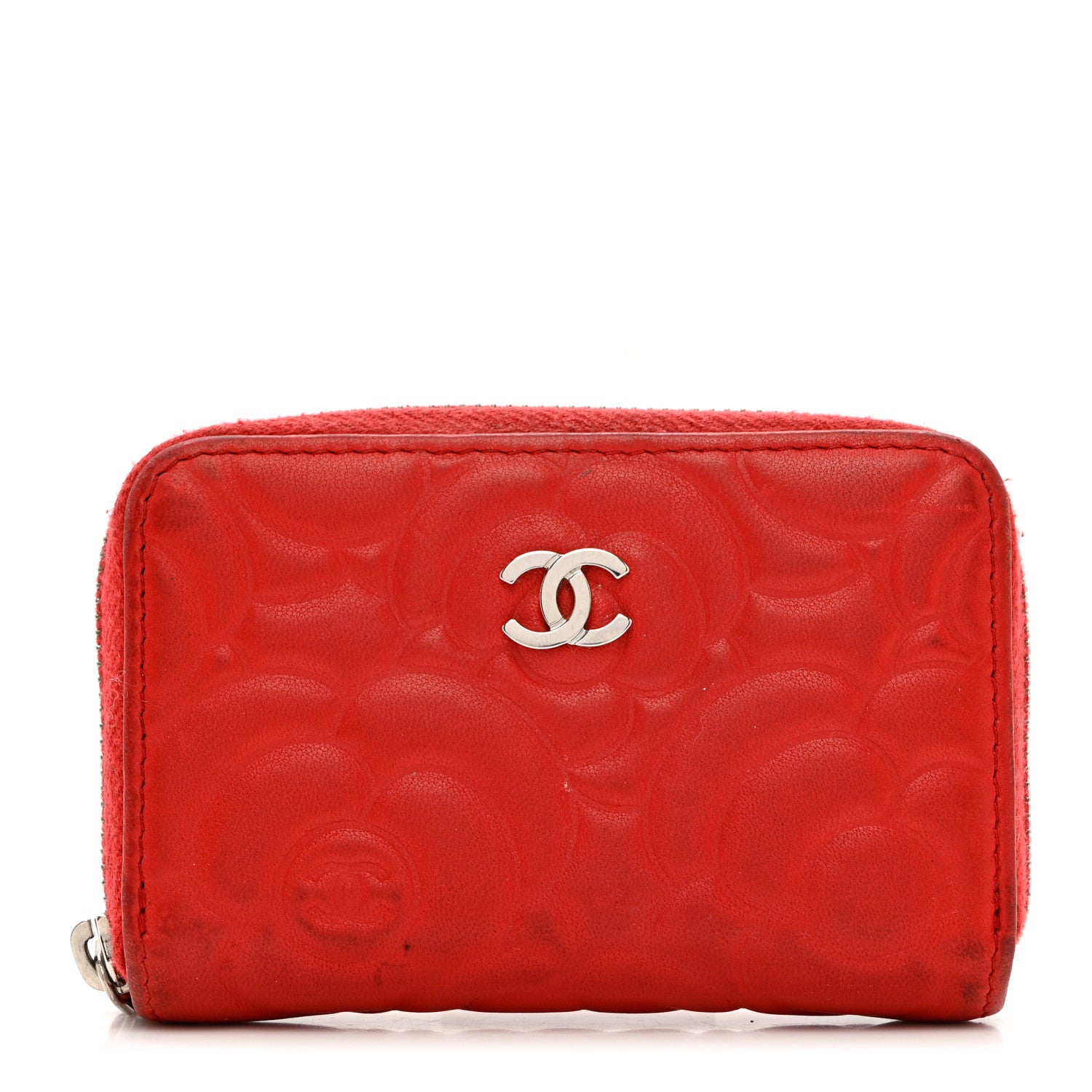 Chanel Caviar Camellia Embossed Zip Coin Purse Red 1 of 11