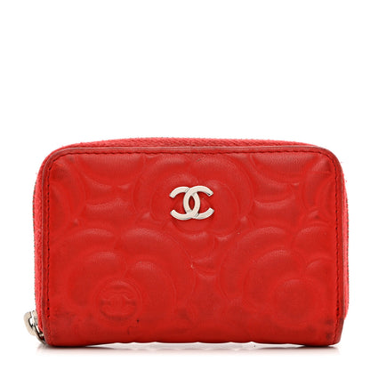 Chanel Caviar Camellia Embossed Zip Coin Purse Red 1 of 11