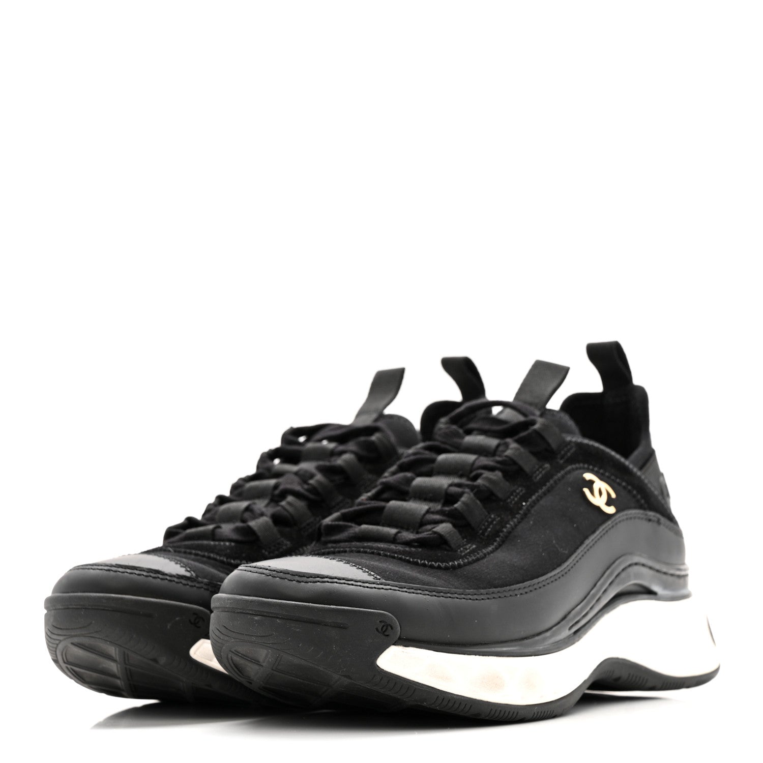 Chanel Velvet Calfskin Mixed Fibers CC Sneakers 38 Black 4 of 12